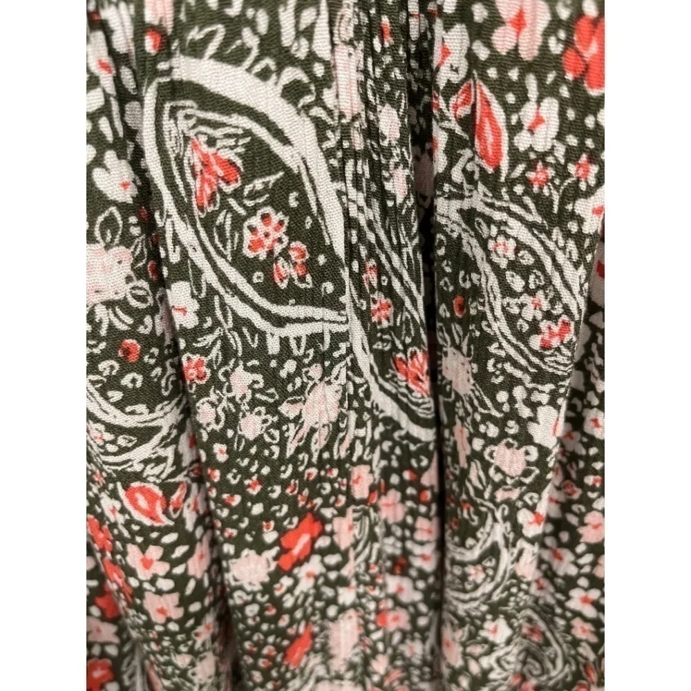 TIME and Tru Green Floral Smocked Bodice Ruffle Hem Plus Size Dress Size XXL